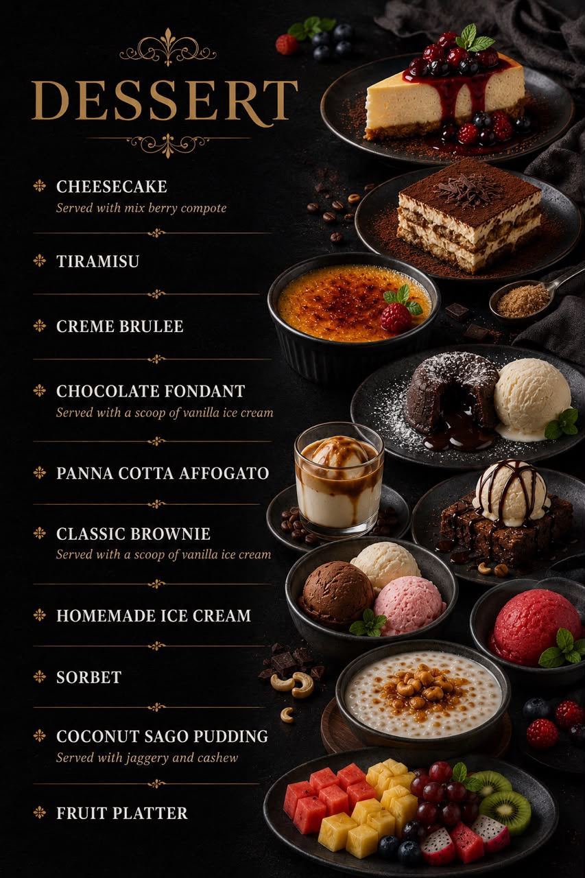 Desserts menu