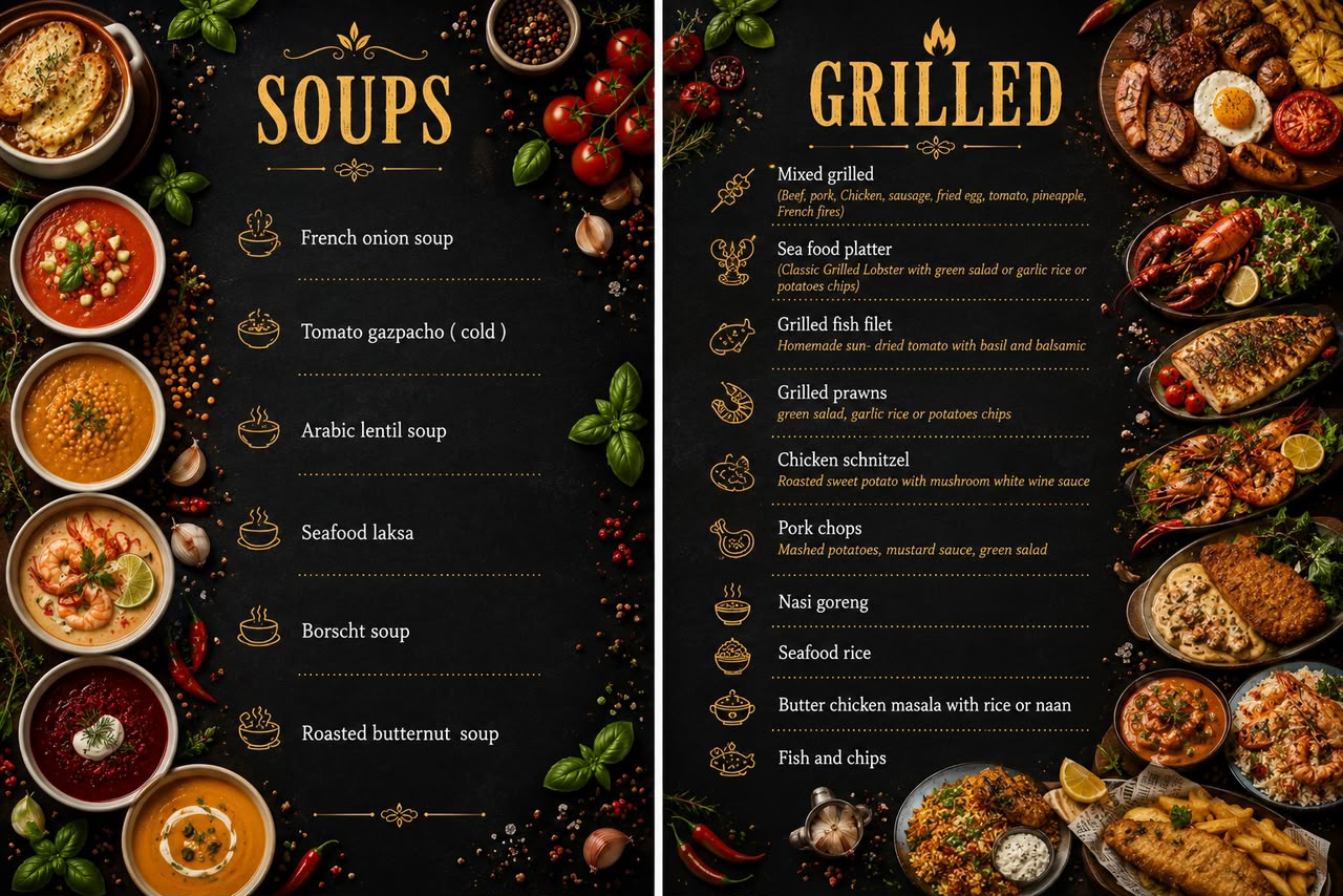 Soups & Grilled menu